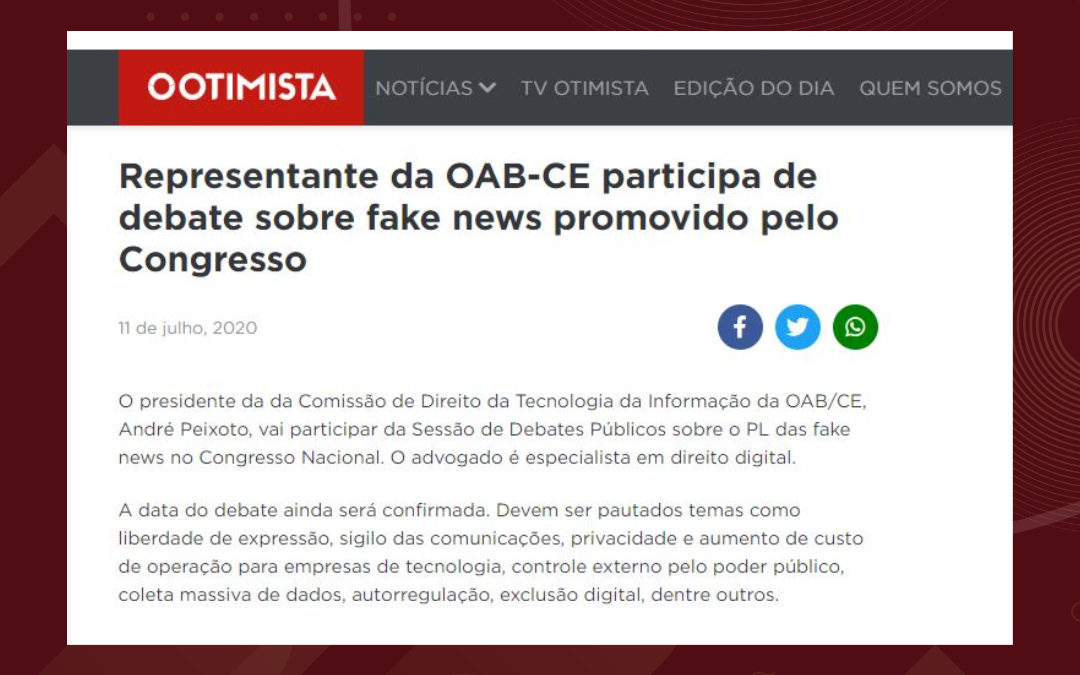 A mídia tem noticiado o convite recebido pelo especialista em Direito Digital André Peixoto